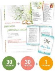 Pacchetto contenente 30 copie del cartoncino "Rinnovo promesse nuziali" + 30 copie di "Luigi e Zelia, il segreto di un matrimonio santo" + 1 locandina