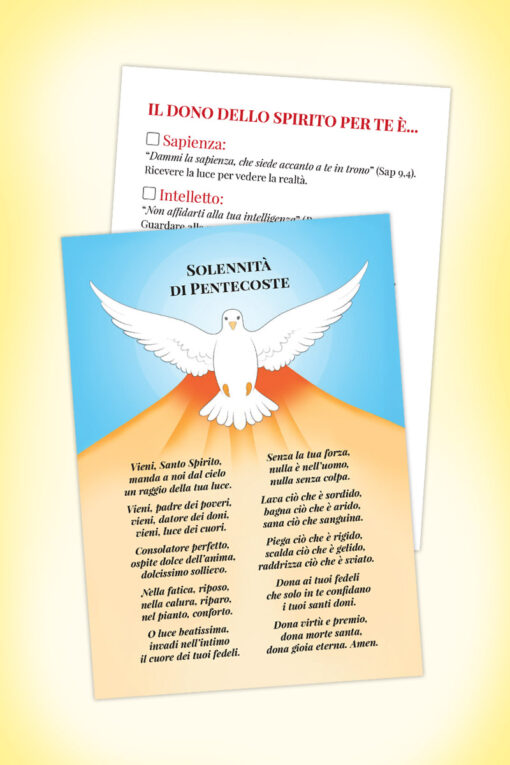 Cartoncini Solennità di Pentecoste con la Sequenza e i Sette doni dello Spirito