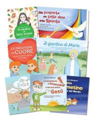 Pacchetto che contiene: “Le avventure di Emanuele e del suo amico Gesù” + “Alla scoperta dei sette doni dello Spirito” +  “In vacanza con Santa Teresina” + “Il giardino di Maria” + “Le preghiere del cuore” + “Chicco & Scoglio” + “L’angelo Cometino e la luce del Natale”  + in regalo “Benvenuti a casa Martin“